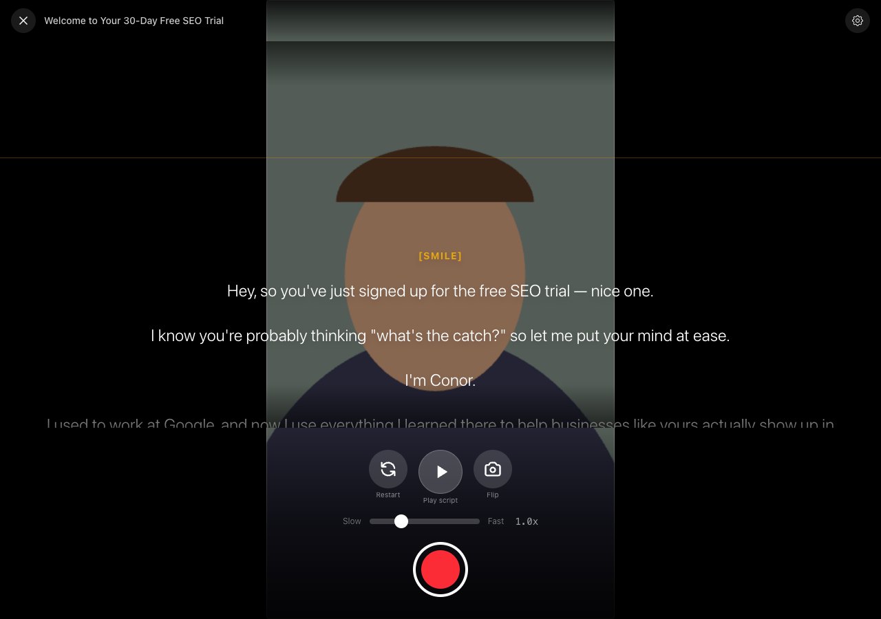 The FUS recording studio — a real script scrolling on the teleprompter